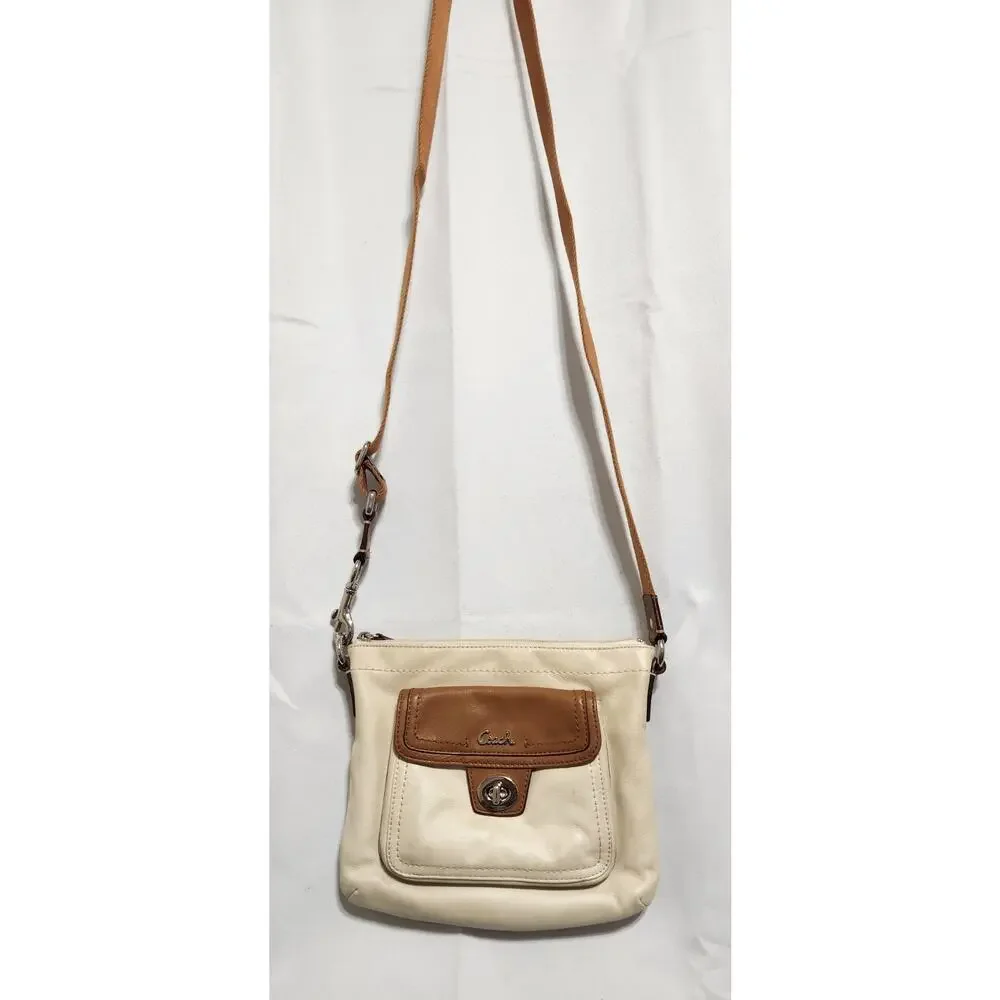 COACH‎ Ivory/Brown Leather Turn Lock Pocket Swingpack Crossbody No Hangtag
